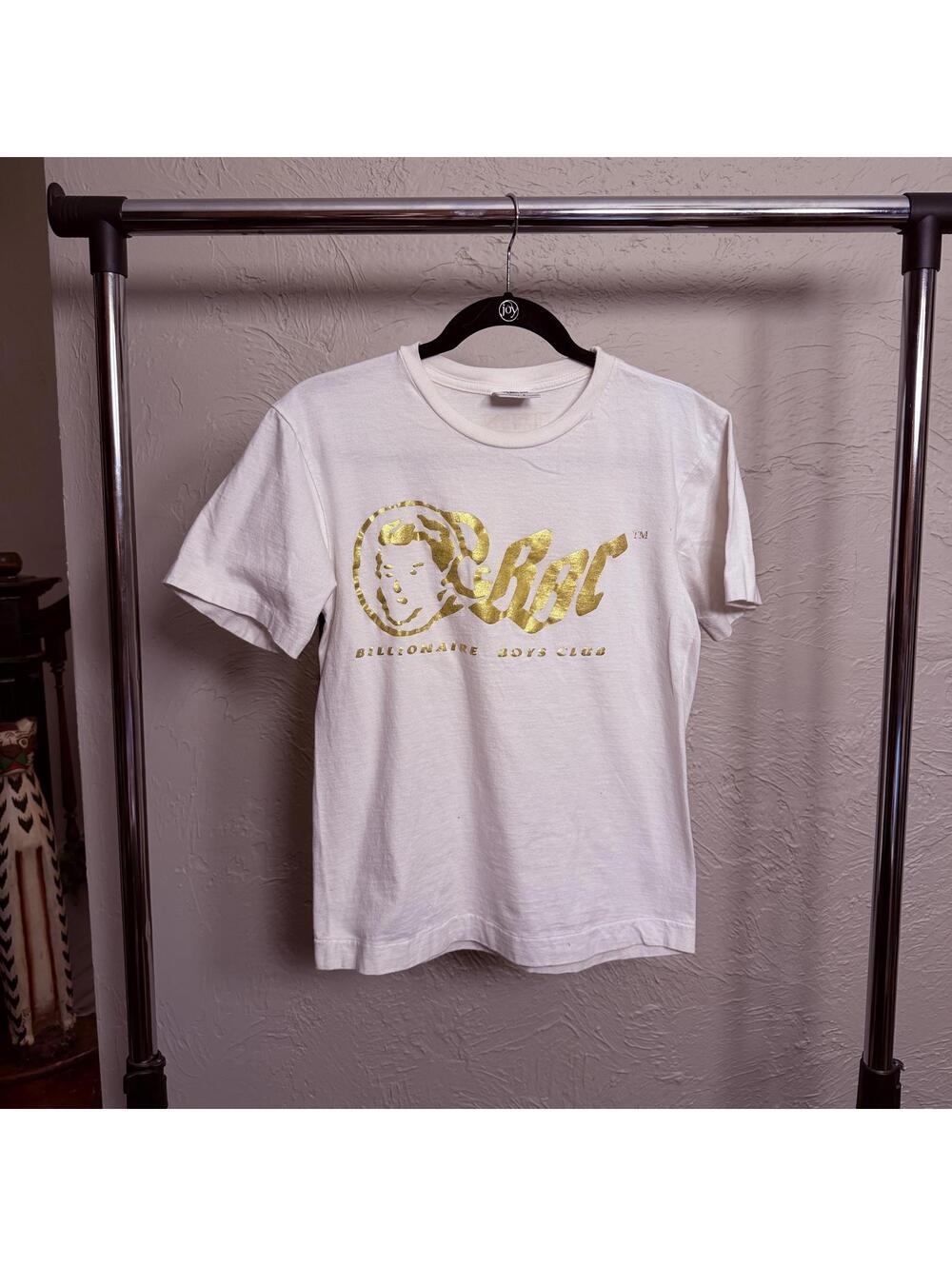 Billionaire Boys Club White T-Shirt with Gold Print, Size Small